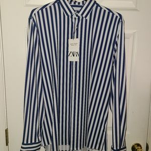 ZARA SLIM FIT DRESS SHIRT L WRINKLE FREE COMFORT STRETCH LARGE